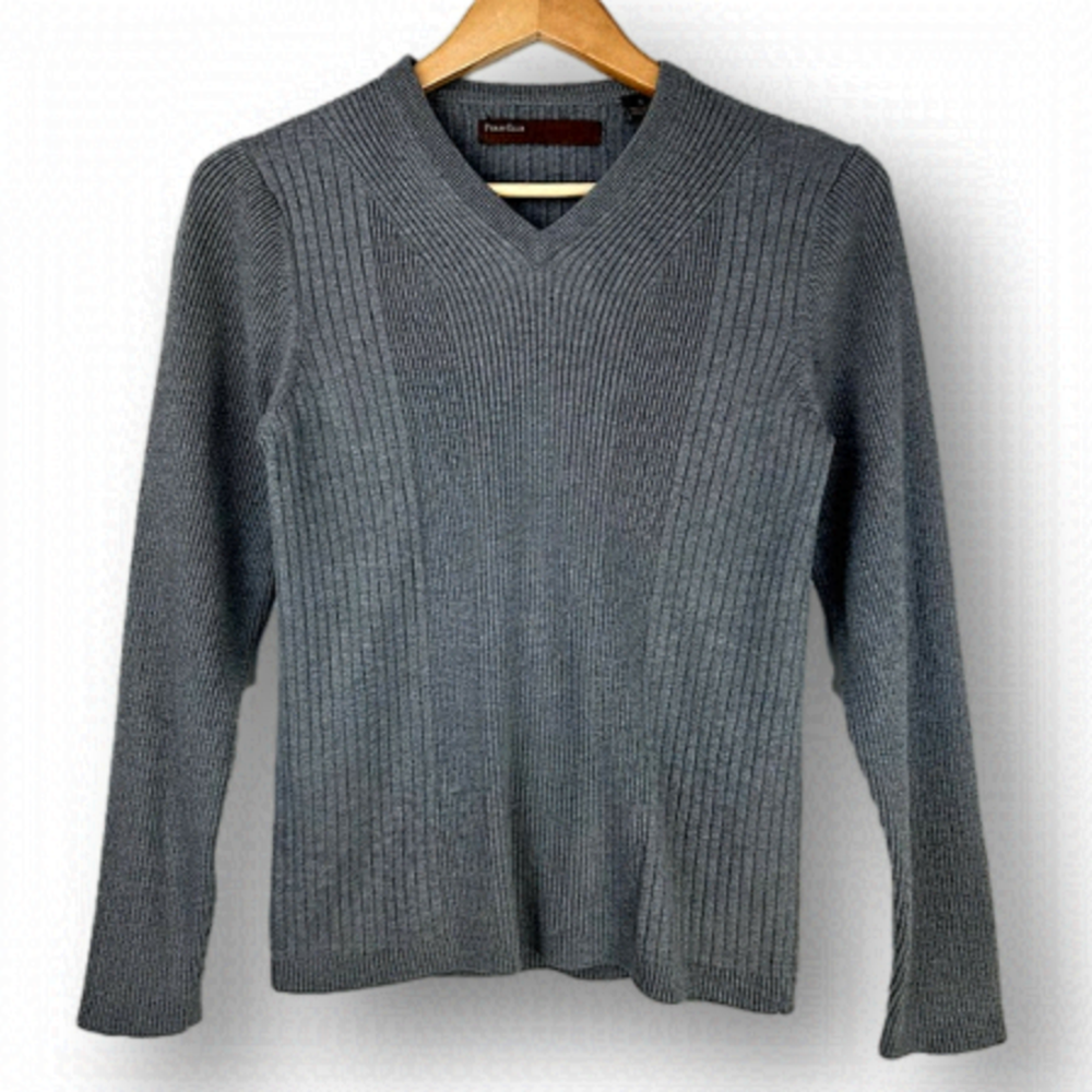 PERRY Ellis Vertical Stripe Fabric Long-sleeve Casual Sweatshirt V-neck Gray